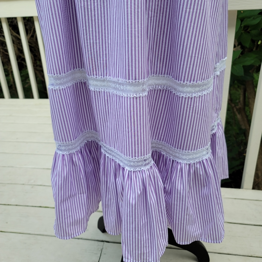 J Crew Tiered Ruffle Dress Stripe Rustic Purple - Picture 7 of 10